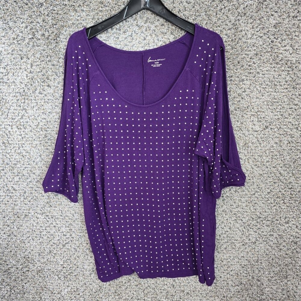 Lane Bryant Top Womens Plus 18/20 Purple Embellished Scoop Neck‎ Cold Shoulder